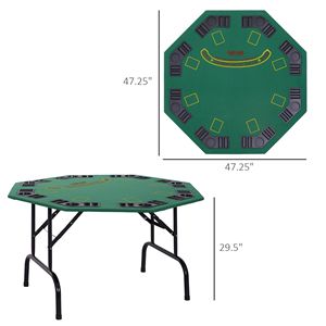 Mesa de Póker Octogonal Plegable de Fieltro Verde para 8 Personas con Portavasos para Juegos de Blackjack - Product Image 3