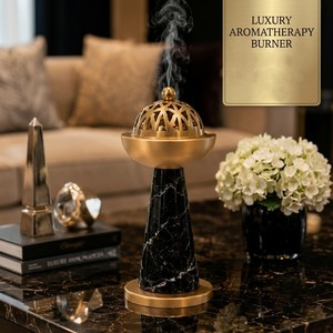Brûleur d'encens en marbre avec calligraphie arabe dorée, diffuseur d'aromathérapie, plateau décoratif moderne – Fait main, portable pour la maison - Product Image 2