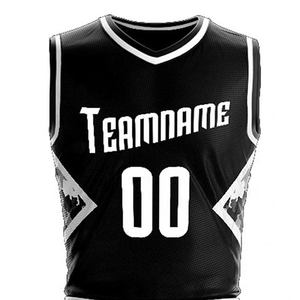 Op maat gemaakte gesublimeerde basketbaljerseyset zwart wit teamnaam 00 vochtafvoerend V-hals mouwloos volwassen unisex mesh uniform - Product Image 4