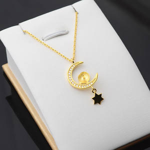 Pendentif étoile et lune en argent S925 avec collier de perles 8-9 mm, ensemble de bijoux DIY pour femmes, incrusté 388 - Product Image 2