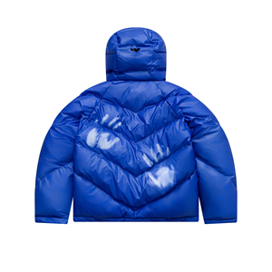 Hooded <b>Puffer</b> <b>Jacket</b> <b>Men</b> Winter Sporty Blue <b>White</b> Color Blocking Polyester Wadding Windproof Breathable Quick-Dry Zipper Front - Product Image 3
