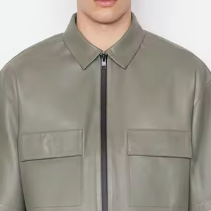 Chemise zippée en cuir PU respirant et écologique, grande taille, personnalisée 2026, avec appliques brodées et les meilleures broderies pour hommes - Product Image 4