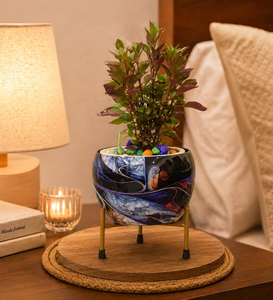 Pot de fleurs décoratif en métal Meenakari Pitalnagi fait main pour plantes d'intérieur et d'extérieur, style traditionnel indien - Product Image 6