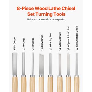 Set di 8 Utensili per Tornitura del Legno con Lame in Acciaio al Carbonio, Include 2 Scalpelli Obliqui, 1 Scalpello a Punta, 1 Scalpello da Taglio, 1 Scalpello a Punta Fine, 3 Scalpelli per Tornio - Product Image 2