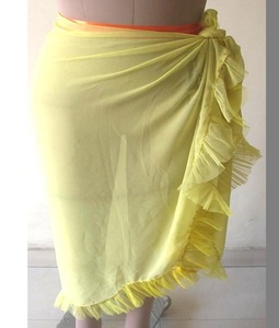 Sarong de plage imprimé pour femmes, sarong triangle à nouer, sarong à volants coloré uni pour les vêtements de plage d'été - Product Image 3