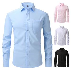 Chemise habillée de luxe pour homme, à manches longues, col boutonné, tissée, coupe ajustée, infroissable et respirante - Product Image 5