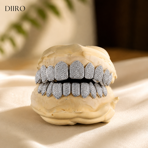 Grillz Hip Hop plaqué or, bijoux dentaires en moissanite, diamant taille ronde, unisexe, pour soirée - Product Image 1