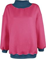 Sweat-shirt oversize en molleton bleu clair pour femme, col montant contrastant, épaules tombantes, manches longues, coupe ample