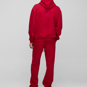 Ensemble de survêtement évasé et ample de qualité supérieure en molleton de coton noir, effet délavé soleil et vieilli, pour l'entraînement, le jogging et le sport - Product Image 2