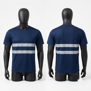 Camiseta de Trabajo de Primera Calidad en Algodón/Fibra de Bambú, 160 GSM, Azul Marino, Impresión de Logotipo Personalizado, Cuello Redondo, Anti-UV, Secado Rápido, Transpirable - Product Image 1