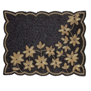 Round Handmade Cotton Beaded <b>Butterfly</b> Placemat with Patriotic Americana Design Custom Size & Color Christmas Bow Detail - Product Image 4