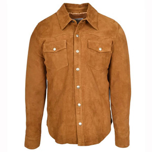 Factory Wholesale Cheap Price Premium Quality <b>Men's</b> Full Sleeve Button Real Goat <b>Suede</b> Leather Shirt - Product Image 1
