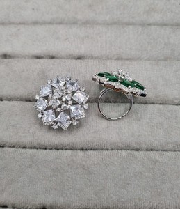 Elegant Starburst Floral Green Stone <b>Ring</b> Sparkling CZ Diamond Micro Pave American Diamond <b>Adjustable</b> Cocktail <b>Ring</b> Wholesale - Product Image 6
