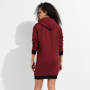Vestido con capucha para mujer, de color sólido, manga larga, informal, de punto de algodón, con cordón y cremallera, con bolsillo tipo canguro. - Product Image 4