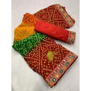 SÉQUENCE DE CRÉATEUR GEORGETTE AVEC BRODERIE TRAVAIL SAREE AVEC CHEMISIER NON COUDU MULTI Shalwar Kameez - Product Image 1