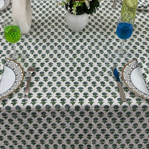 Handmade Modern Indian Block Print Floral Cotton Eco-Friendly Reusable Durable Washable Customizable <b>Square</b> <b>Tablecloth</b> Weddings - Product Image 3
