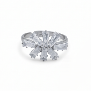 DIVYORO CRYSTAL BLOOM Vintage Oxidized <b>Silver</b> Plated Brass Women's <b>Ring</b> - Product Image 1