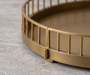 Nordic Style Round Gold Metal Serving <b>Tray</b> With Spindle Guardrail Luxury Vanity <b>Tray</b> <b>Makeup</b> Organizer Plate For Hotel And Home - Product Image 4