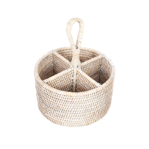 Portautensilios de Ratán de Alta Calidad, Ecológico, Ligero, Seguro para Alimentos, Sostenible, Tejido a Mano, con 4 Compartimentos y Asa - Product Image 1