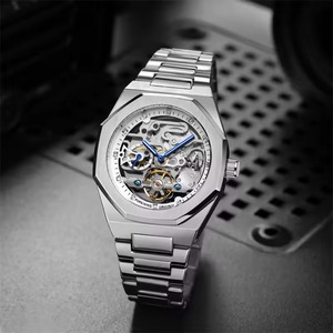 Reloj mecánico unisex de acero inoxidable, caja redonda de 41 mm, esfera analógica, cristal de zafiro, cierre plegable, resistente al agua - Product Image 1