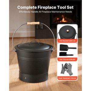 Set di 4 Secchielli per Cenere in Metallo con Coperchio, Paletta e Guanti, Capacità 2,6 Galloni per Caminetto - Product Image 2