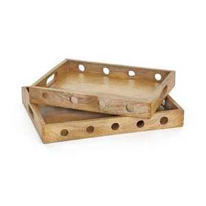 WONDER OVERSEAS Bandeja de Servicio Multifuncional de Madera con Diseño Art Deco Moderno, Patrón Horizontal y Asa, para Hoteles, Ramadán/Bodas - Product Image 1