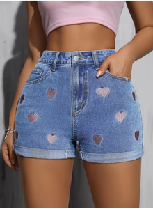 Shorts de Mezclilla de Cintura Alta para Mujer, Marca TRIBON SPORTS, Ajustados, de Secado Rápido, con Bordado de Estrellas, Lavado a la Piedra, Casuales, de Verano, Alta Calidad - Product Image 5