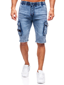 Shorts en jean vintage noir délavé coupe ample pour homme, taille haute, jambe large, 100 % coton avec poche tissée, style streetwear - Product Image 3