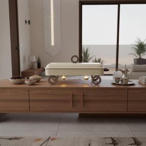 Luxury Arabic Rectangular Chafing Dish Hammered Stainless Steel Food Warmer Wooden <b>Ring</b> Accent Ramadan Buffet Server Single Unit - Product Image 5