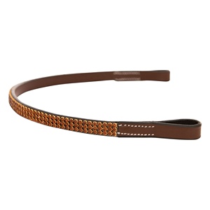 Fronture de Cheval en Cuir Indien de Haute Qualité avec Cristaux Dorés Marron à 3 Rangées, Rembourrée Doucement et Durable, par Horsekraft - Product Image 2