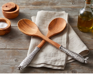 Ensemble cuillère et fourchette en bois avec manche hexagonal en métal, design minimaliste, couverts pour la restauration, le camping et l'hôtellerie - Product Image 1