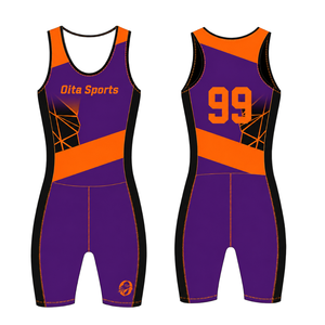 <b>Purple</b> and Orange Rowing Champ <b>Suit</b> <b>Mens</b> Sleeveless Competition Uniform Performance Racing Singlet Custom Wholesale Team Sports - Product Image 3