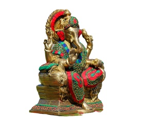 Statue en laiton Ganesha multi couleurs, décoration de la maison, meubles - Product Image 3