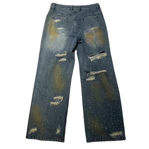 RELEVO INDUSTRIES Jean en denim déchiré pour homme, coupe droite ample, délavé, déchiré, décontracté, hiver, séchage rapide - Product Image 3