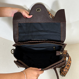 Bolso de Mano de Cuero Genuino con Estampado de Leopardo y Detalles en Piel Vacuna para Mujer, Bolso Bandolera, Bolso Tote, Bolso Satchel con Asa Trenzada - Product Image 6