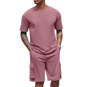 Ensemble court pour homme, tenue décontractée d'été, chemise à manches courtes et short, streetwear respirant avec logo personnalisé, motif uni - Product Image 1