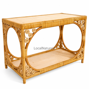 Natural Rattan Console Table Wicker Living Room <b>Cabinet</b> Scalloped Entryway Side Table Modern Home Furniture 2 Shelves - Product Image 2