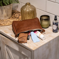 Tas Makeup kulit asli pria wanita, perlengkapan mandi untuk pria dan wanita, tas kosmetik kulit asli, Organizer kantong kosmetik pribadi