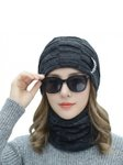 Unisex Acrylic Knit Beanie Scarf Set Star Pattern Winter Balaclava Hat <b>Neck</b> <b>Gaiter</b> for Outdoor Travel - Product Image 3