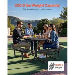 Tavolo da Picnic Rotondo Resistente da 46 Pollici, Arredo da Esterno Resistente alle Intemperie, Set da Pranzo per Patio con Tavolo in Acciaio Rivestito e Foro per Ombrellone - Product Image 6