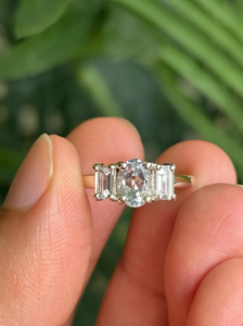 Three Stone Diamond <b>Ring</b> 925 Silver Prong Setting Emerald Cut Classic Engagement Women's Jewelry - Product Image 2