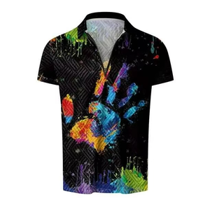 Ensemble de vêtements d'été pour hommes, style décontracté tendance, style plage, impression numérique à dégradé de couleurs, 100% polyester, polo à manches courtes et shorts - Product Image 4