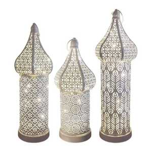 Brass finish square lantern with transparent glass panels ornate perforated metal <b>top</b> curved handle elegant design indoor - Product Image 3