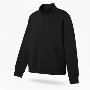 Sudadera de Forro Polar con Cierre de Cremallera de un Cuarto para Hombre, Color Negro Sólido, Corte Regular, Cuello Alto, Mezcla de Algodón - Product Image 5