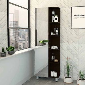 Mobiletto porta biancheria a 5 ripiani in Wengue Nero con Specchio - Eleganti Mensole da Bagno - Product Image 1