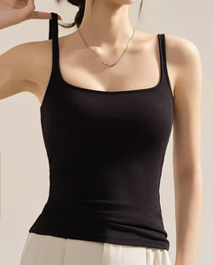 Women's Solid Knitted Tank Top Square Collar Casual Cotton Blend Breathable Double Lined Short Front Logo Quick Dry Eco-Friendly - Product Image 1