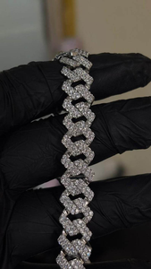 Pulsera de eslabones cubanos de plata con moissanita, estilo Iced Out, de lujo, hip hop, para hombre y unisex, joyería llamativa, cadena de moda con pavé brillante, regalo. - Product Image 4