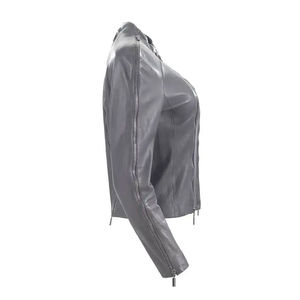 Chaquetas de cuero para mujer con cuello alto y color sólido, diseño y talla personalizados, chaquetas de cuero para mujer de primera calidad - Product Image 3