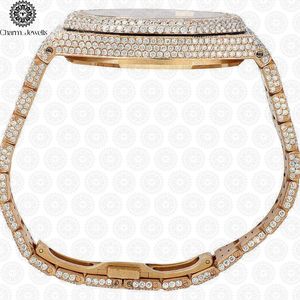 Charm_Jewells Luxury Gold Diamond Encrusted <b>Chronograph</b> Watch Analog Quartz Men's Fashion 42mm Round Case Folding Clasp - Product Image 5