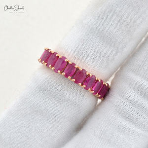 Bague de fiançailles en or rose 14 carats véritable avec pierre précieuse, sertie de griffes, rubis rouge ovale 5x3mm, bague éternité complète, bijoux fins pour femme - Product Image 2